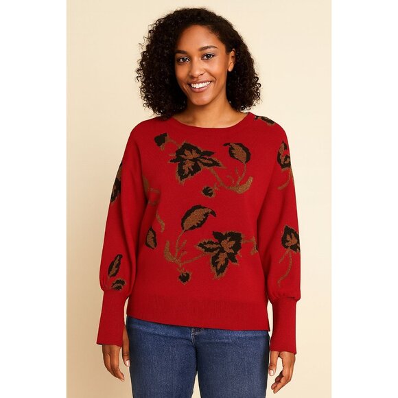 Marc New York Andrew Marc Womens Red Floral Sweater XL Long Sleeve Crewneck - Picture 1 of 7